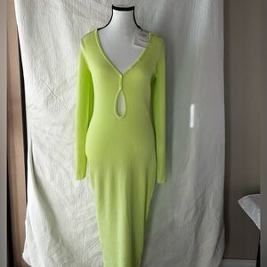 Bardot Green Plunge Neck Long Sleeve Bodycon Dress